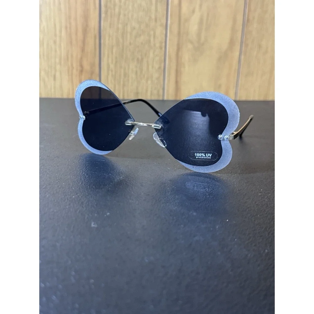 Womens Heart Sunglasses Rimless Tinted Transparent NEW